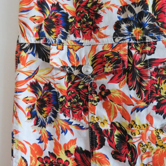 MSGM MILANO Bright Floral Denim Shift Mini Dress Maximalist Abstract Summer - Picture 12 of 16